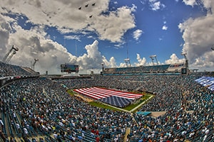Red, White, Blue, and Teal Flyover